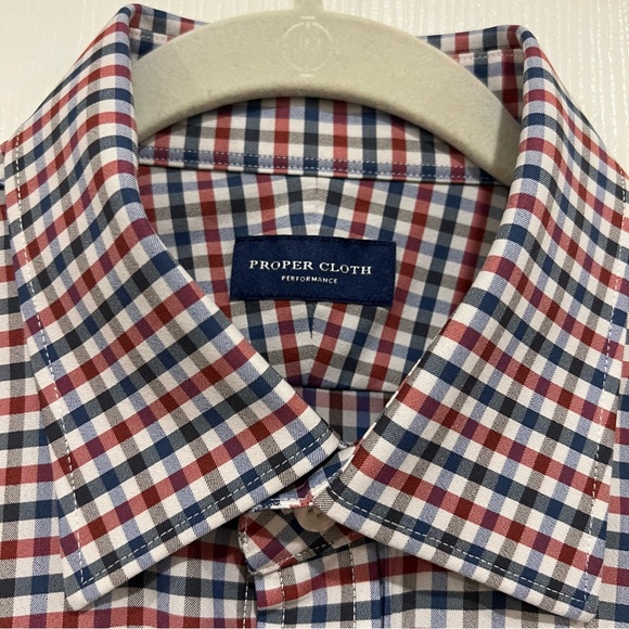 PROPER CLOTH Performance Red Blue Gingham Pocket Casual Button Down Mens Size XL - Picture 5 of 7